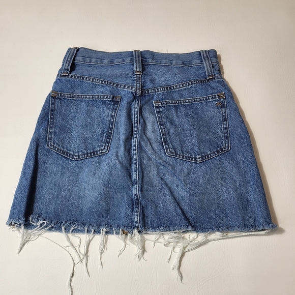 Madewell Skirt Rigid Denim A-line Medium Wash Denim Mini Length Raw Hem Size 24 - Picture 7 of 8